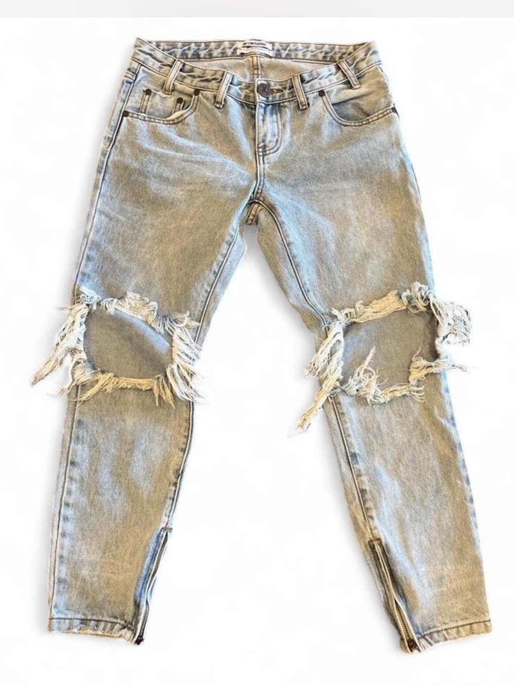 One Teaspoon Straight Leg Distressed Jeans